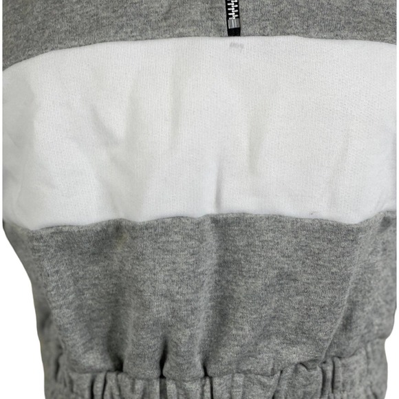 gray & white cropped mock neck quarter zip sweatshirt half zip sweater elastic - Picture 3 of 11